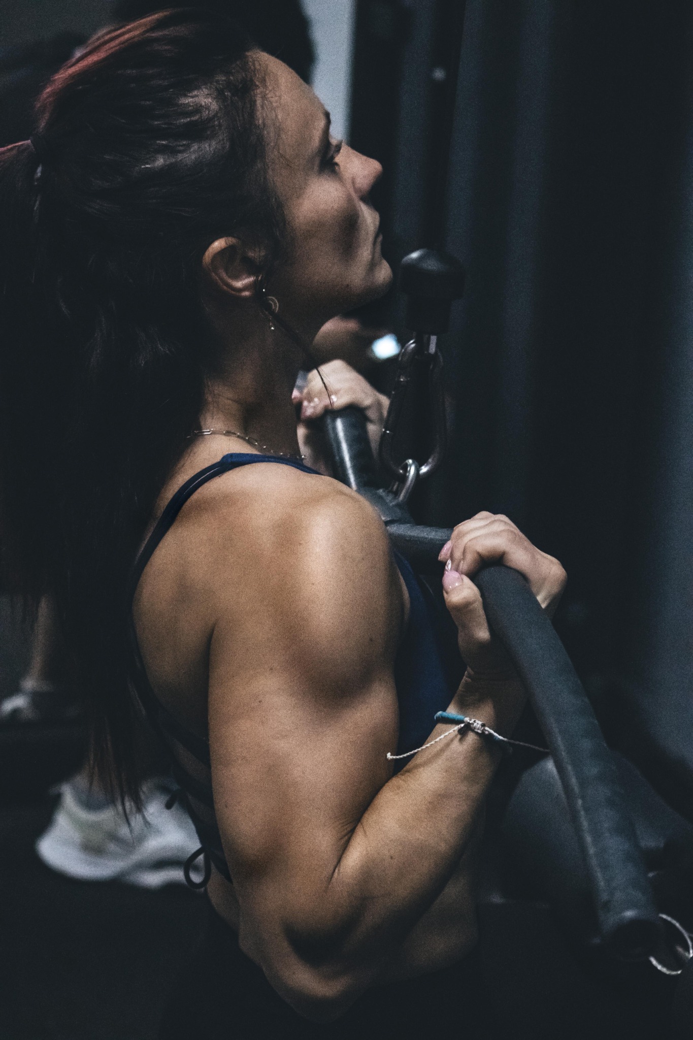 Joanna training with a cable machine